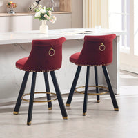Set Of 2 Velvet Bar Chairs With 360 Degree Rotation And Detachable Back Pull Loop, Square Foot Wooden Base And Rivet Decoration