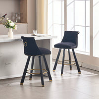 Set Of 2 Velvet Bar Chairs With 360 Degree Rotation And Detachable Back Pull Loop, Square Foot Wooden Base And Rivet Decoration