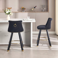 Set Of 2 Velvet Bar Chairs With 360 Degree Rotation And Detachable Back Pull Loop, Square Foot Wooden Base And Rivet Decoration