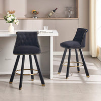 Set Of 2 Velvet Bar Chairs With 360 Degree Rotation And Detachable Back Pull Loop, Square Foot Wooden Base And Rivet Decoration