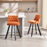 Set Of 2 Velvet Bar Chairs With 360 Degree Rotation And Detachable Back Pull Loop, Square Foot Wooden Base And Rivet Decoration