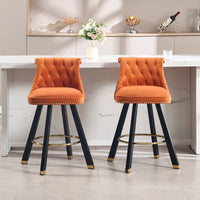 Set Of 2 Velvet Bar Chairs With 360 Degree Rotation And Detachable Back Pull Loop, Square Foot Wooden Base And Rivet Decoration