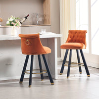 Set Of 2 Velvet Bar Chairs With 360 Degree Rotation And Detachable Back Pull Loop, Square Foot Wooden Base And Rivet Decoration