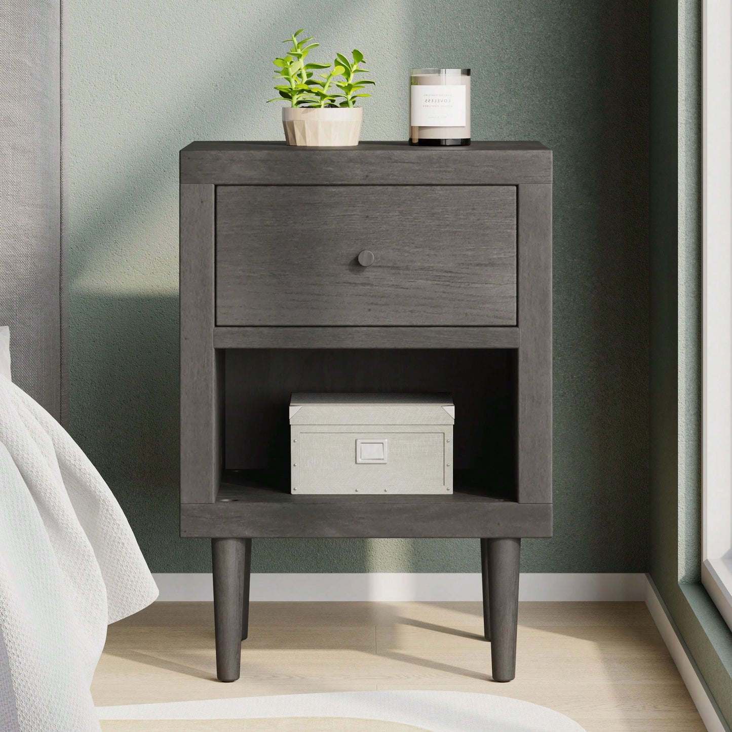 Elegant 1-Drawer Nightstand With Modern Design And Ample Storage Space For Bedroom Decor