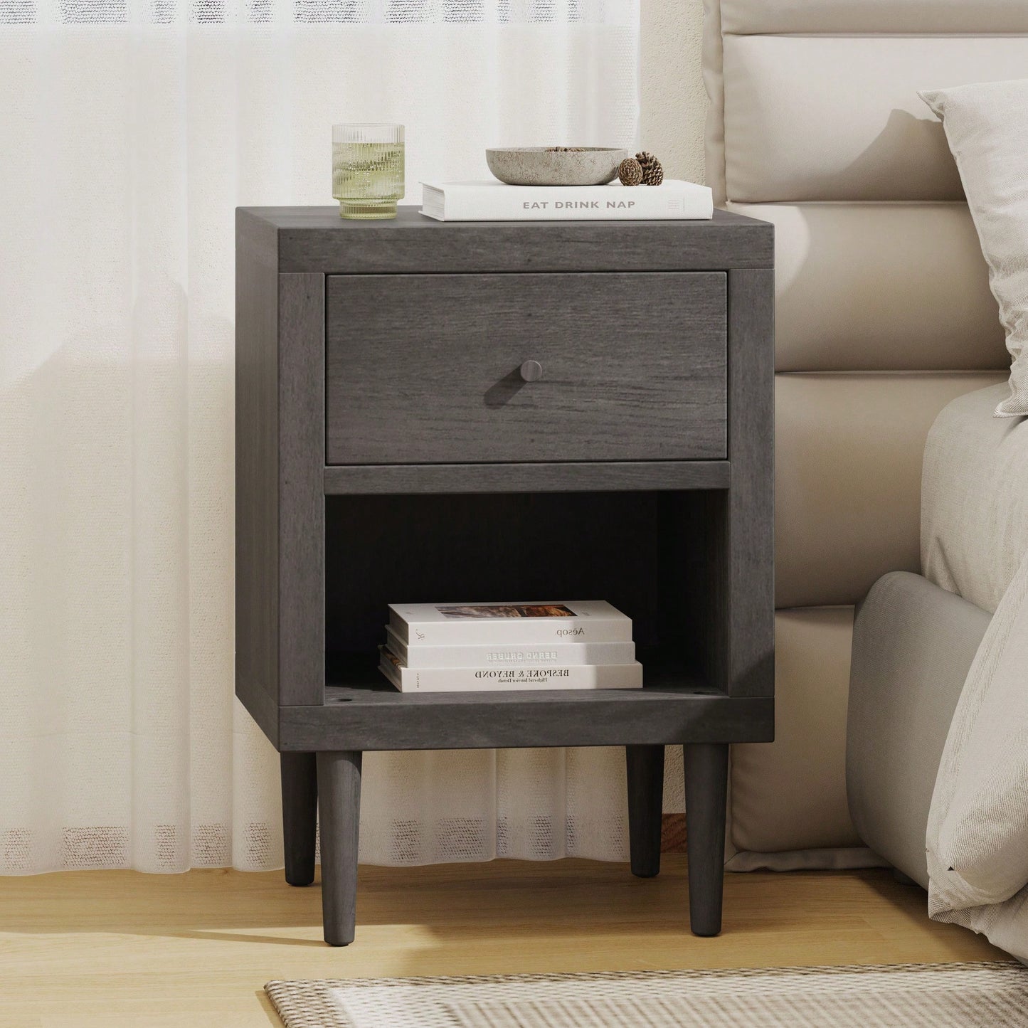 Elegant 1-Drawer Nightstand With Modern Design And Ample Storage Space For Bedroom Decor