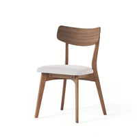 Mid-Century Modern Walnut Frame Upholstered Dining Chairs Set Of 2 In Dark Grey