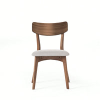 Mid-Century Modern Walnut Frame Upholstered Dining Chairs Set Of 2 In Dark Grey
