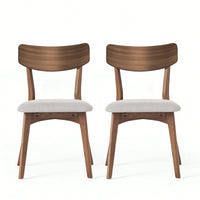 Mid-Century Modern Walnut Frame Upholstered Dining Chairs Set Of 2 In Dark Grey