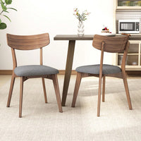 Mid-Century Modern Walnut Frame Upholstered Dining Chairs Set Of 2 In Dark Grey