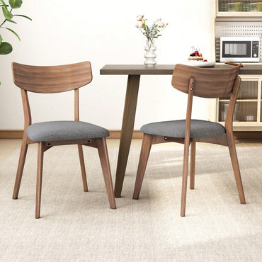 Mid-Century Modern Walnut Frame Upholstered Dining Chairs Set Of 2 In Dark Grey