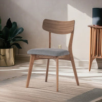 Mid-Century Modern Walnut Frame Upholstered Dining Chairs Set Of 2 In Dark Grey