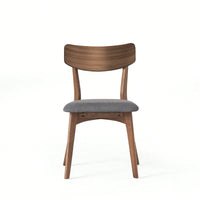 Mid-Century Modern Walnut Frame Upholstered Dining Chairs Set Of 2 In Dark Grey
