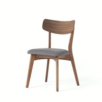 Mid-Century Modern Walnut Frame Upholstered Dining Chairs Set Of 2 In Dark Grey