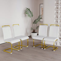 Modern High Back PU Faux Leather Dining Chairs with Golden C-Shaped Legs Set of 2 for Kitchen Dining Room Office Patio White