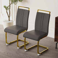 Modern High Back PU Faux Leather Dining Chairs with Golden C-Shaped Legs Set of 2 for Kitchen Dining Room Office Patio White