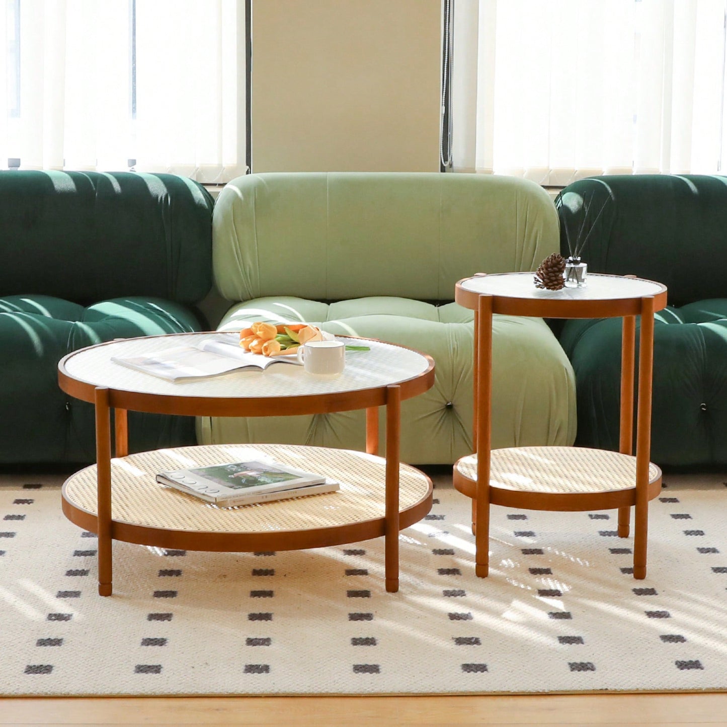 Stylish Nesting Round Wooden Coffee Table Set For Modern Farmhouse Living Room And Bedroom