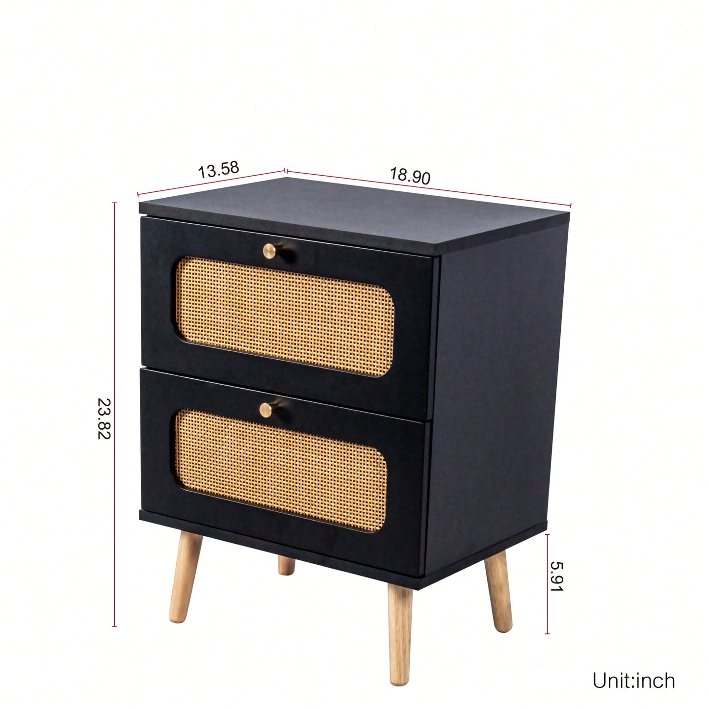 Handcrafted Rattan 2-Drawer Nightstand For Bedroom And Living Room, Stylish End Table With Decorative Storage Drawers