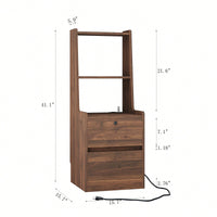 Modern Nightstand With Charging Station And Night Light, Stylish Bedside Table With Bookshelf And Storage Cabinet For Bedroom, Wooden Design