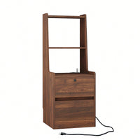 Modern Nightstand With Charging Station And Night Light, Stylish Bedside Table With Bookshelf And Storage Cabinet For Bedroom, Wooden Design