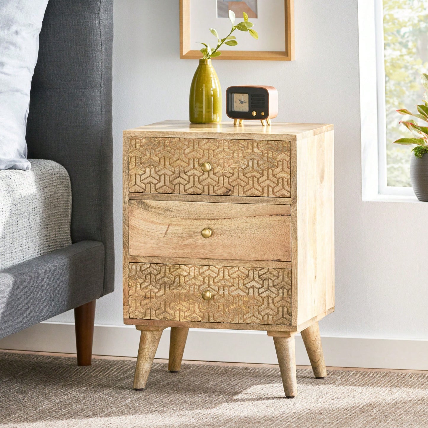 3 Drawer Bedside Table With Modern Design And Ample Storage Space