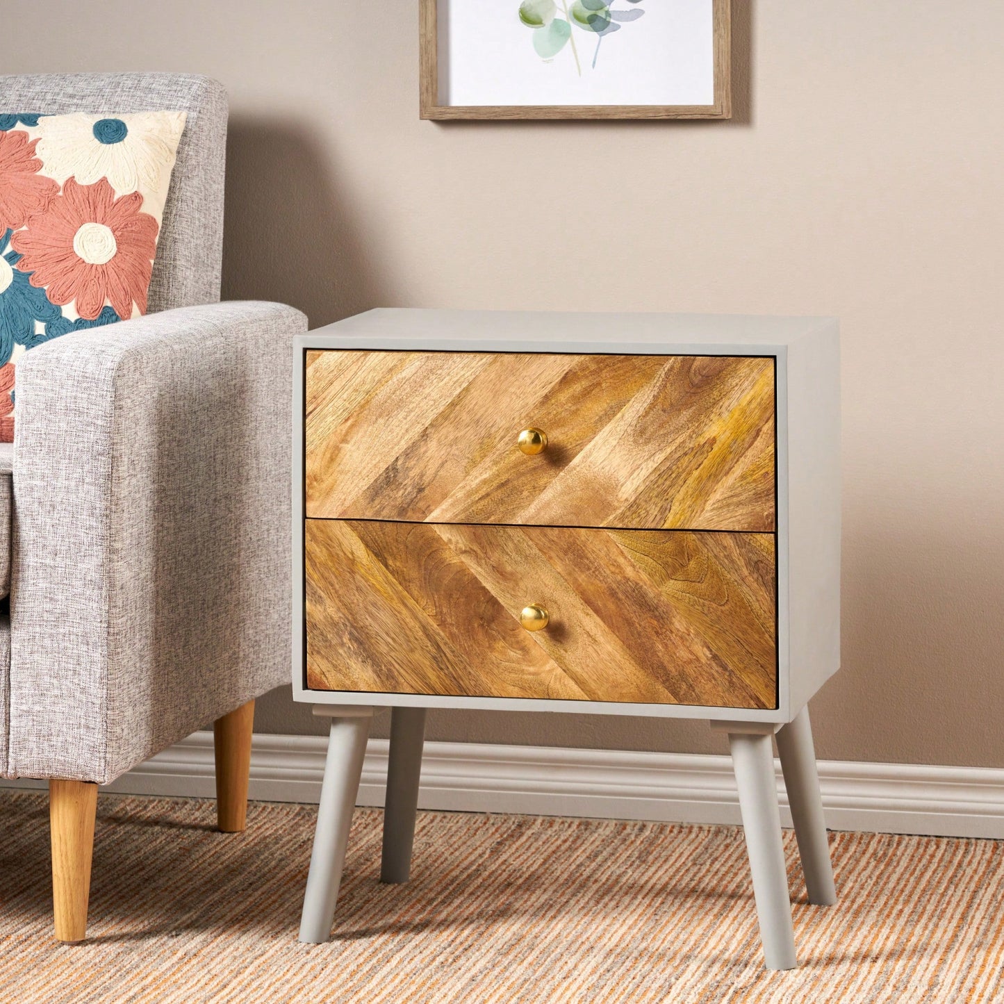 Stylish Wooden MDF 2 Drawer Cabinet With KD Legs For Modern Storage Solutions