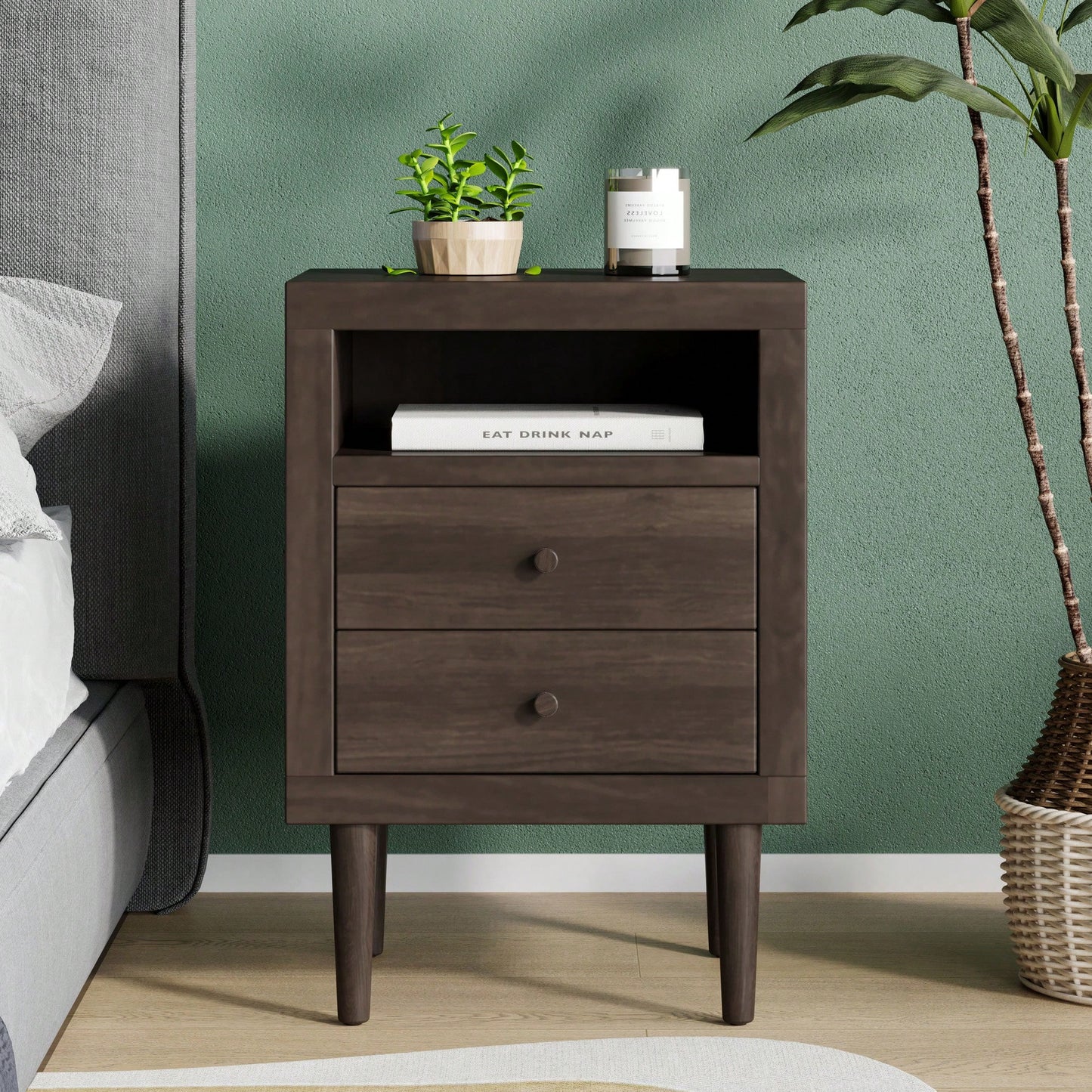 Elegant 2-Drawer Nightstand For Bedroom Storage And Organization