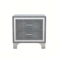 Mid Century Gray Velvet Nightstand With Metal Legs Fully Assembled Bedroom Storage 2-Drawer Bedside Table