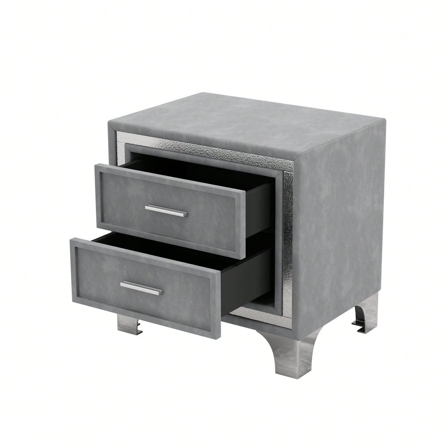 Mid Century Gray Velvet Nightstand With Metal Legs Fully Assembled Bedroom Storage 2-Drawer Bedside Table