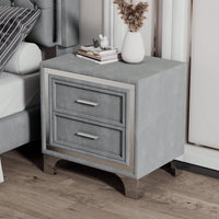 Mid Century Gray Velvet Nightstand With Metal Legs Fully Assembled Bedroom Storage 2-Drawer Bedside Table