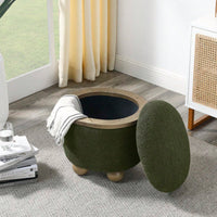 Dark Green Round Storage Stool With Cushioned Seat For Bedroom Living Room Entryway