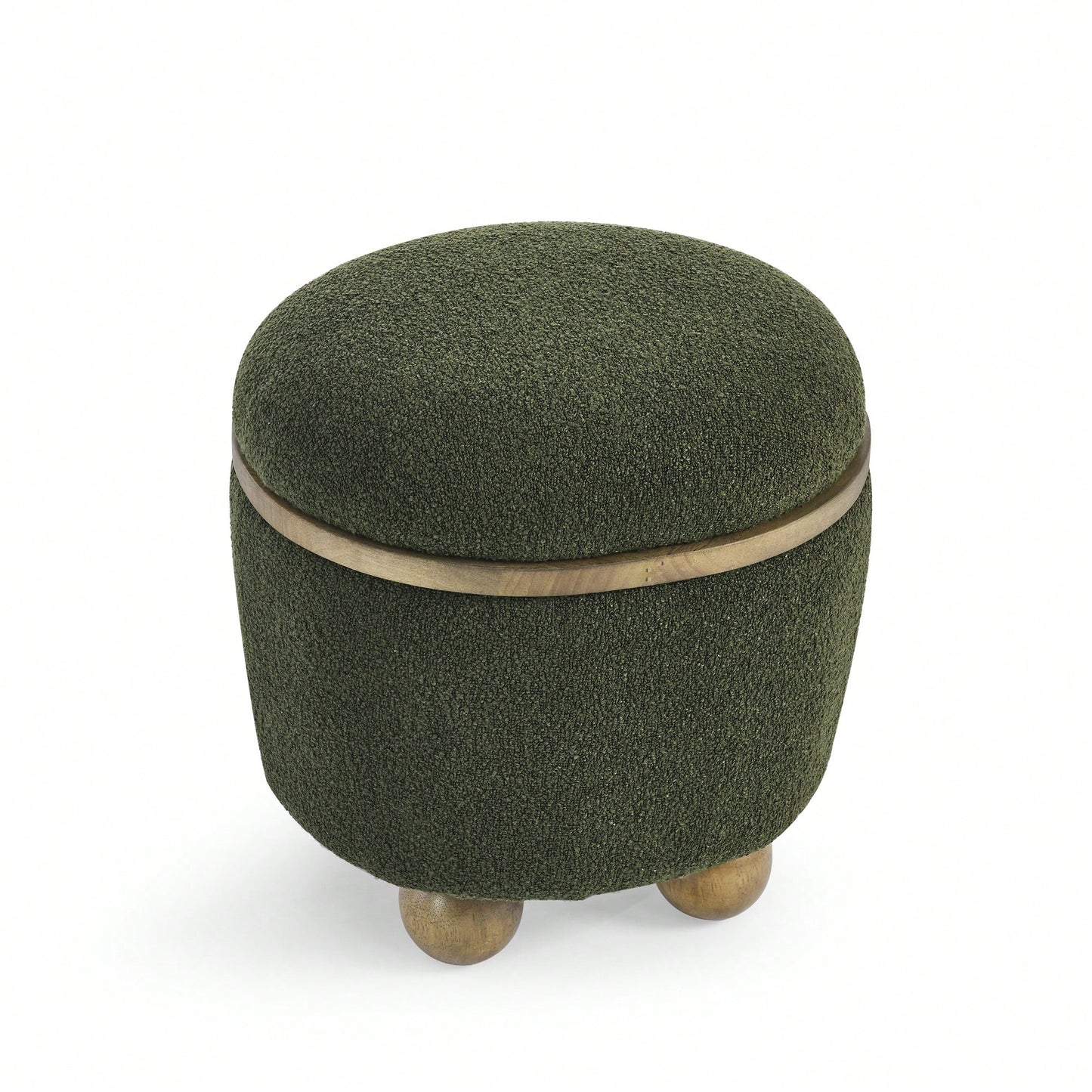 Dark Green Round Storage Stool With Cushioned Seat For Bedroom Living Room Entryway