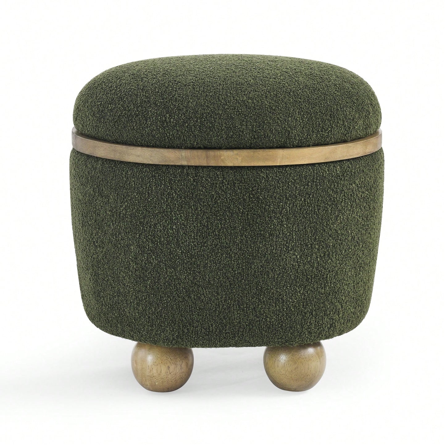 Dark Green Round Storage Stool With Cushioned Seat For Bedroom Living Room Entryway