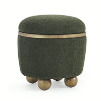 Dark Green Round Storage Stool With Cushioned Seat For Bedroom Living Room Entryway