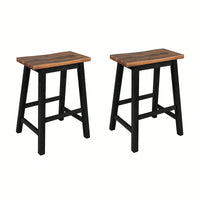 Rustic 2-Piece Counter Height Wood Kitchen Dining Stools For Small Spaces In Walnut And Black Finish