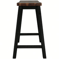 Rustic 2-Piece Counter Height Wood Kitchen Dining Stools For Small Spaces In Walnut And Black Finish