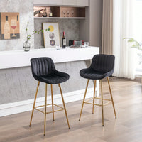 30 Inch Velvet Fabric Bar Stools Set Of 2 With Chrome Footrest And Golden Legs Modern High Counter Seating In Black