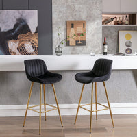 30 Inch Velvet Fabric Bar Stools Set Of 2 With Chrome Footrest And Golden Legs Modern High Counter Seating In Black
