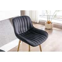 30 Inch Velvet Fabric Bar Stools Set Of 2 With Chrome Footrest And Golden Legs Modern High Counter Seating In Black