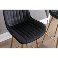 30 Inch Velvet Fabric Bar Stools Set Of 2 With Chrome Footrest And Golden Legs Modern High Counter Seating In Black