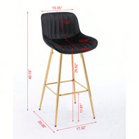 30 Inch Velvet Fabric Bar Stools Set Of 2 With Chrome Footrest And Golden Legs Modern High Counter Seating In Black