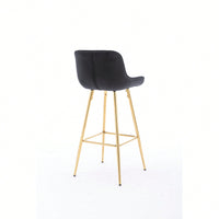 30 Inch Velvet Fabric Bar Stools Set Of 2 With Chrome Footrest And Golden Legs Modern High Counter Seating In Black