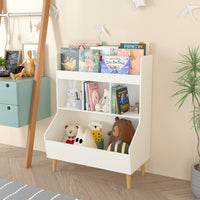 Multifunctional Kids Toy Storage Organizer And Bookshelf With Legs For Nursery And Playroom, White