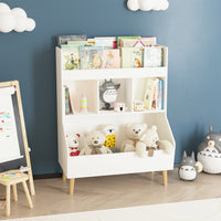 Multifunctional Kids Toy Storage Organizer And Bookshelf With Legs For Nursery And Playroom, White