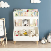 Multifunctional Kids Toy Storage Organizer And Bookshelf With Legs For Nursery And Playroom, White