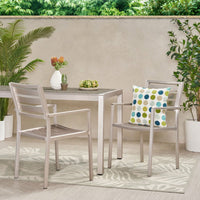 Contemporary Silver Aluminum Outdoor Dining Chairs Set Of 2 For Patio And Garden