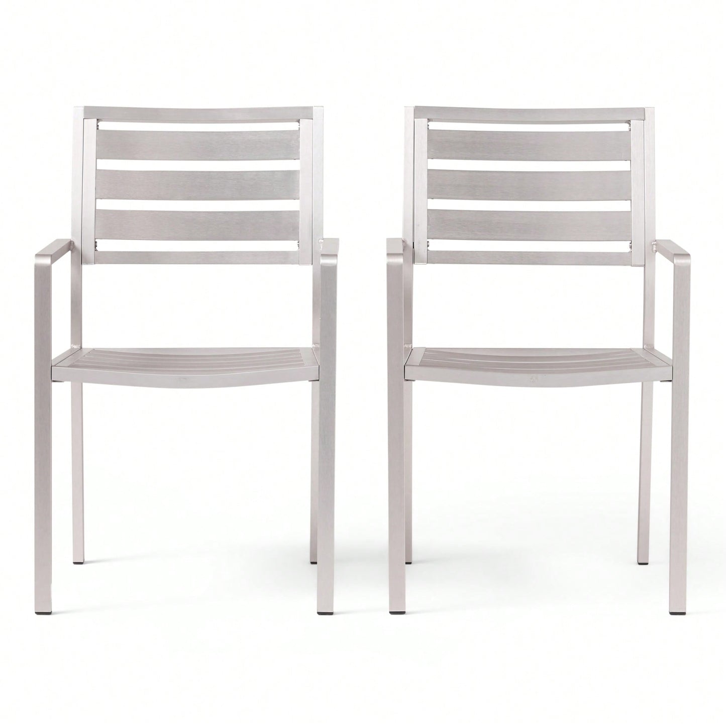 Contemporary Silver Aluminum Outdoor Dining Chairs Set Of 2 For Patio And Garden