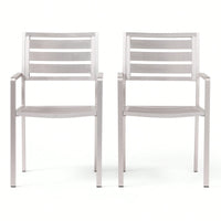 Contemporary Silver Aluminum Outdoor Dining Chairs Set Of 2 For Patio And Garden