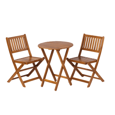 Acacia Wood Bistro Set With Folding Chairs And Coffee Table For Garden Balcony Patio