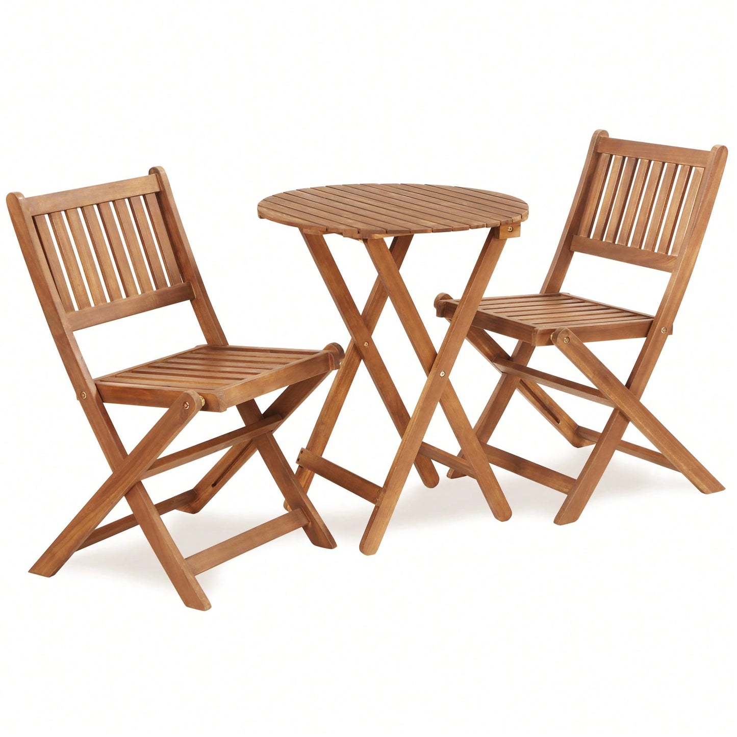 Acacia Wood Bistro Set With Folding Chairs And Coffee Table For Garden Balcony Patio