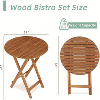 Acacia Wood Bistro Set With Folding Chairs And Coffee Table For Garden Balcony Patio